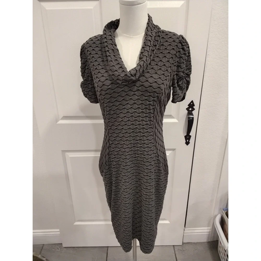 Evan‎ Picone Women's Grey Textured Cowl Neck Short Sleeve Sheath Dress Size 8